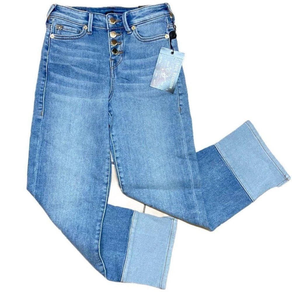 True Religion‎ Starr Jeans Mid Rise Cropped Straight Button Fly Light wash